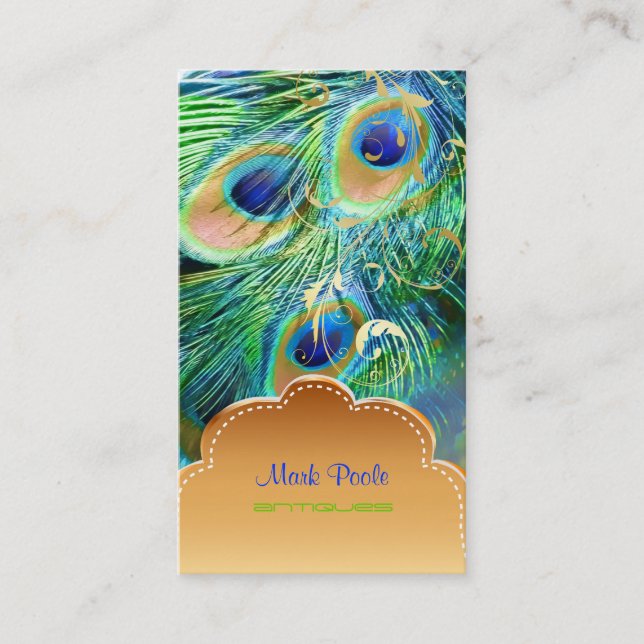 PixDezines Peacock feather+filigree swirls Business Card (Front)