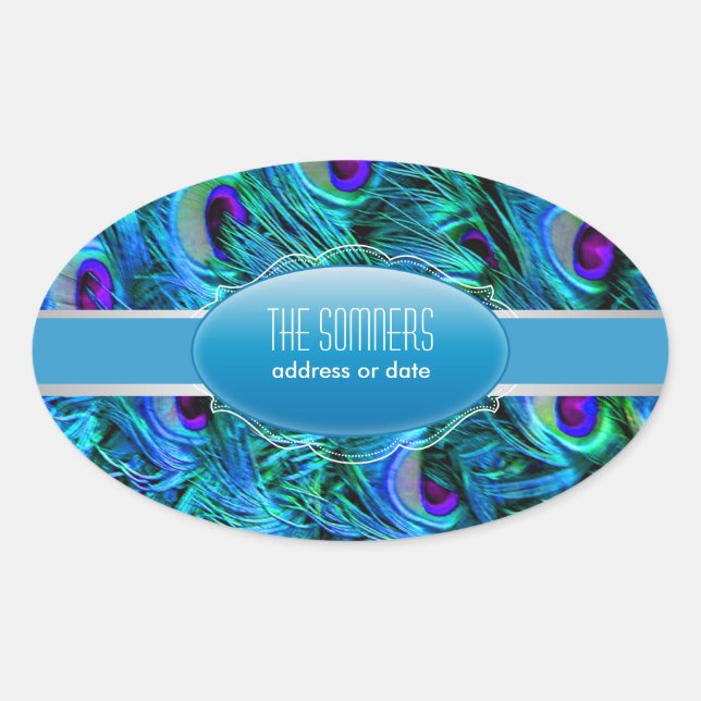 PixDezines peacock feather Oval Sticker (Front)