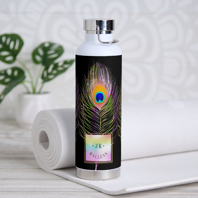 PixDezines Peacock Feather Water Bottle (Yoga)