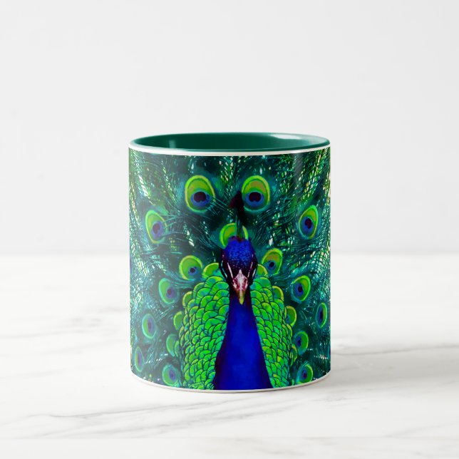 PixDezines peacock/teal/aqua blue Two-Tone Coffee Mug (Center)