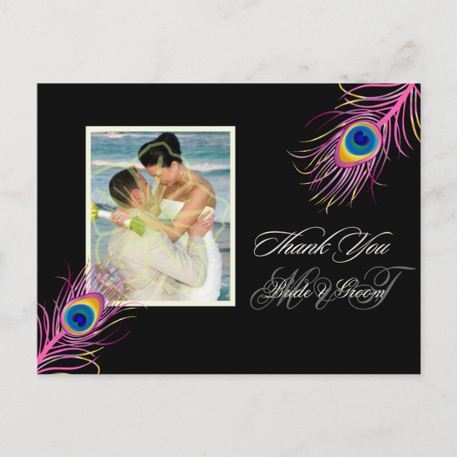 PixDezines peacock thank you/DIY background colour Postcard (Front)