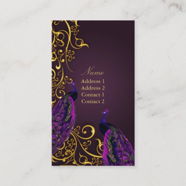 PixDezines Peacocks on gilded iron swirls|DIY colo Business Card (Front)