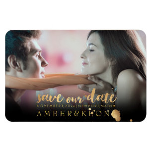 PixDezines photo save our date/gold brush script Magnet