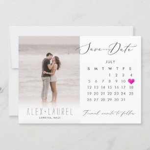 PixDezines Photo Save the Date Calendar Pink Heart Invitation