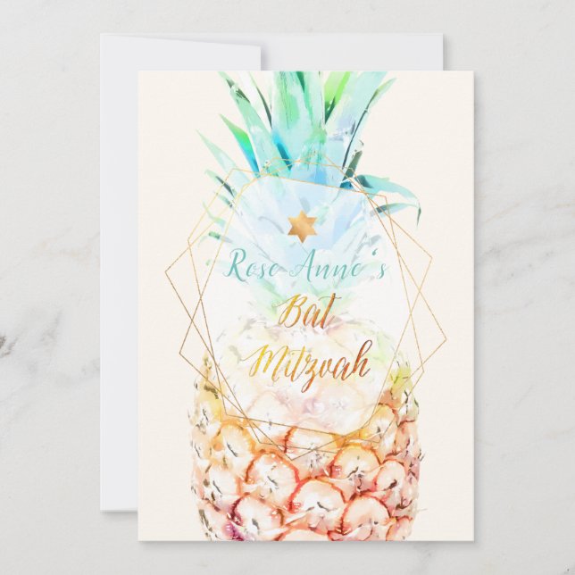 PixDezines Pineapples Bat Mitzvah Invitation (Front)