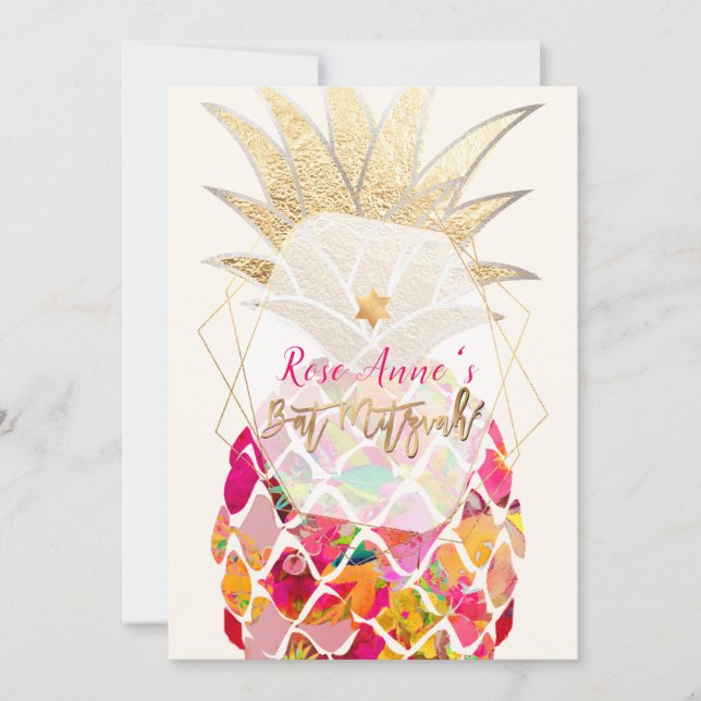 PixDezines Pineapples Bat Mitzvah Invitation (Front)