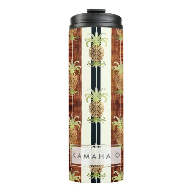PixDezines Pineapples Faux Koa Wood Longboard Thermal Tumbler (Front)