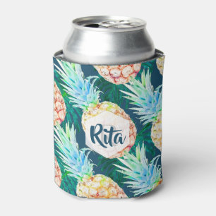 PixDezines Pineapples+Monstera Watercolor Can Cooler