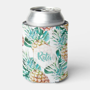 PixDezines Pineapples+Monstera Watercolor Can Cooler