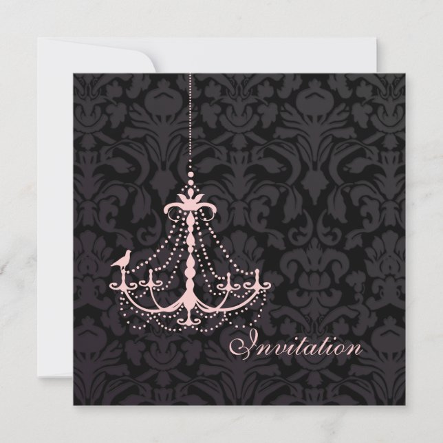 PixDezines Pink Chandelier+Flora Damask Invitation (Front)
