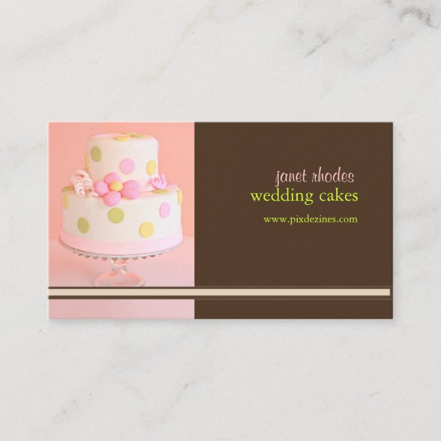 PixDezines Pink+Chocolate wedding cake Business Card (Front)
