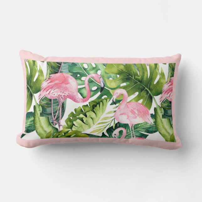 PixDezines Pink Flamingo, Tropical, Frame DIY Lumbar Cushion (Front)