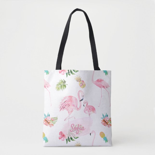 PIXDEZINES PINK FLAMINGOS FOR BABY TOTE BAG (Front)