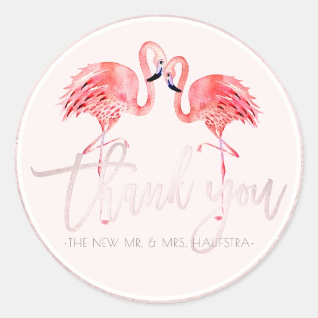 PixDezines Pink Flamingos Thank You+Blush Pink Classic Round Sticker (Front)