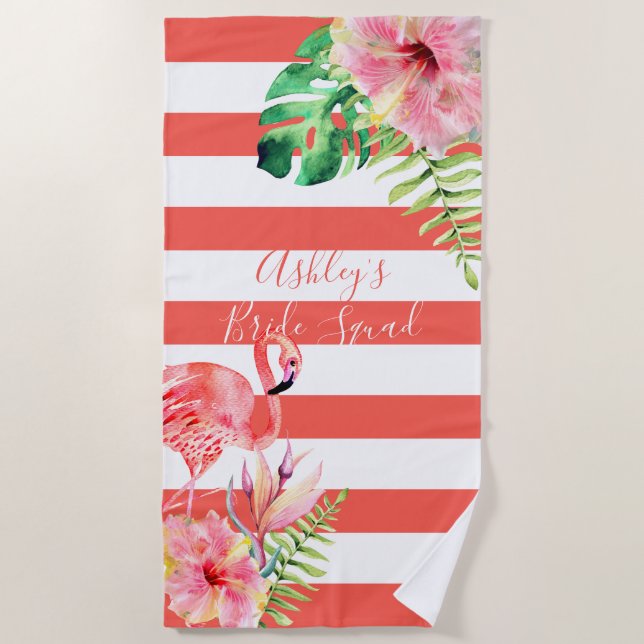 PixDezines PINK FLAMINGOS, TROPICAL THEME Beach Towel (Front)