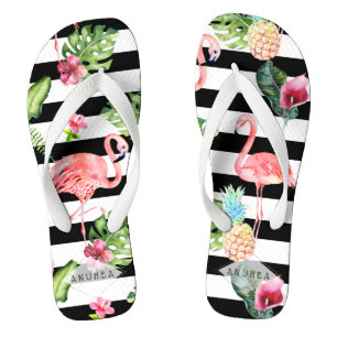 PixDezines PINK FLAMINGOS, TROPICAL THEME Thongs