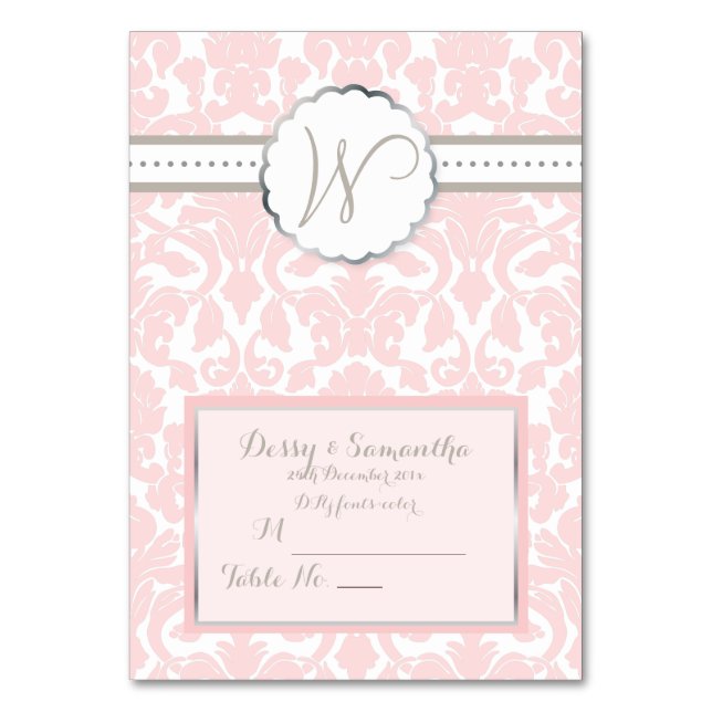PixDezines pink flora damask tent place card (Front)