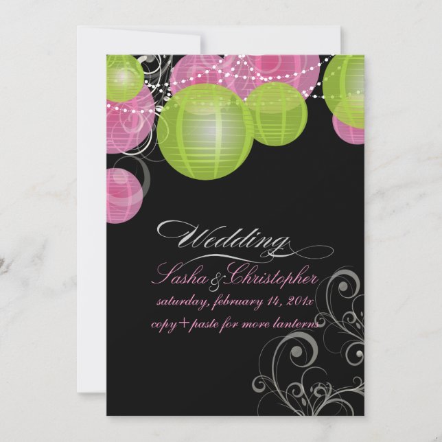 PixDezines pink+green lanterns/diy background Invitation (Front)