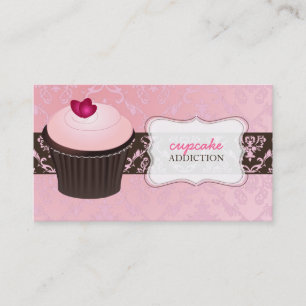 PixDezines pink heart cupcake+chantal damask Business Card