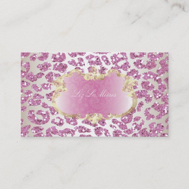 PixDezines pink leopard/champagne Business Card (Front)