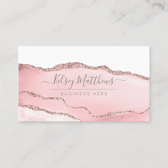 PixDezines Pink Muave Watercolor Agate Business Card (Front)