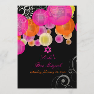 PixDezines pink+orange lanterns/bat mitzvah Invitation