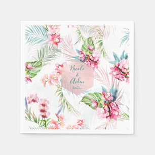 PixDezines Pink Orchid+Palms Tropical Wedding Napkin