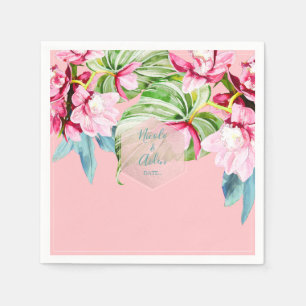 PixDezines Pink Orchid+Palms Tropical Wedding Napkin