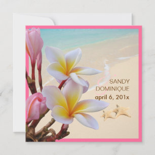 PixDezines Pink Plumeria + Beach + starfish Invitation