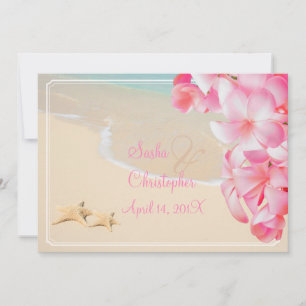PixDezines pink plumeria+beach+starfish Invitation