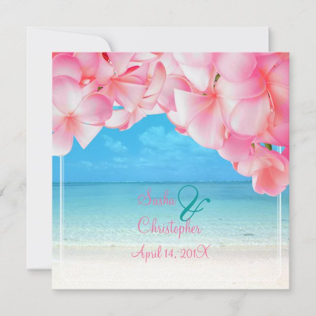 PixDezines pink plumeria+beach/tropical paradise Invitation (Front)