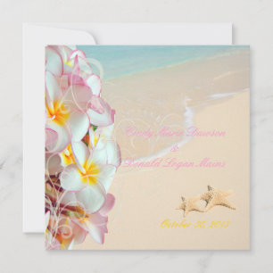 PixDezines PINK PLUMERIA+STARFISH+SWIRLS+BEACH Invitation
