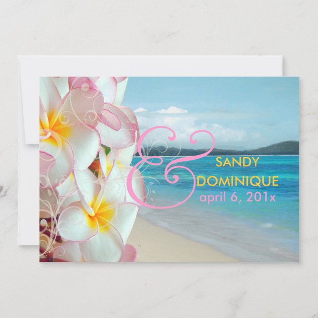PixDezines Pink Plumeria+swirls/tropical wedding Invitation (Front)