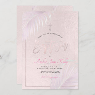 PixDezines Pink Silver Palms Baptism Invitation