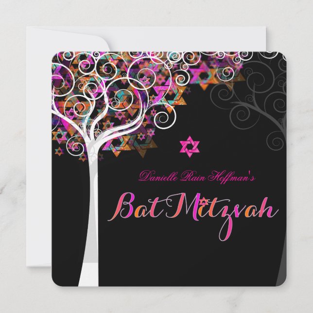 PixDezines Pink Tree of Life Bat Mitzvah Invitation (Front)