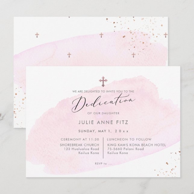 PixDezines Pink Watercolor Dedication Invitation (Front/Back)