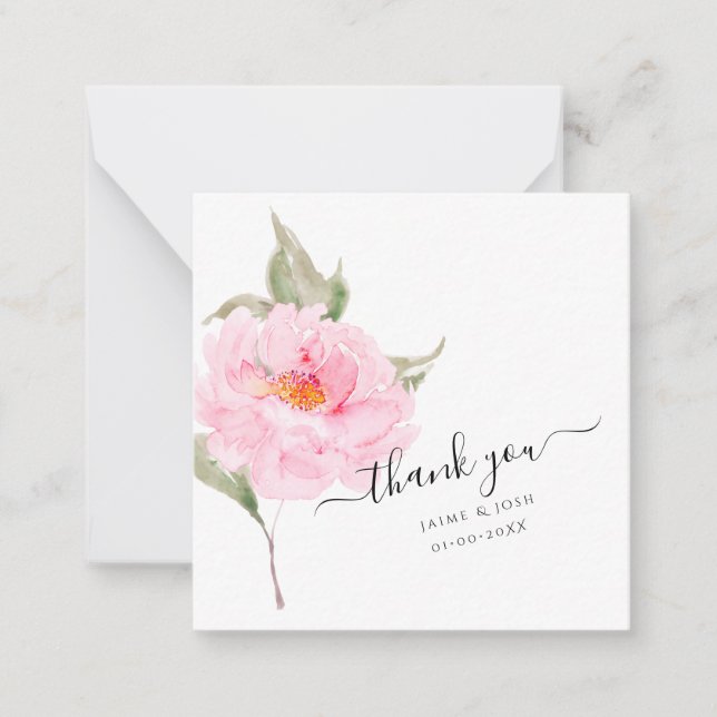 PixDezines Pink Watercolor Garden Rose Note Card (Front)