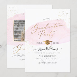 PixDezines Pink Watercolor Swatch Graduation Party Invitation