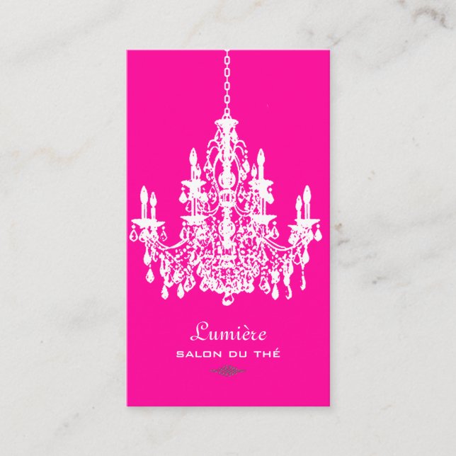 PixDezines Pink+White Chandelier/DIY background Business Card (Front)