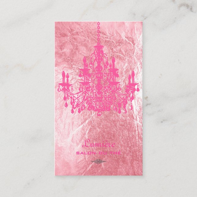 PixDezines Pink+White Chandelier/faux foil Business Card (Front)