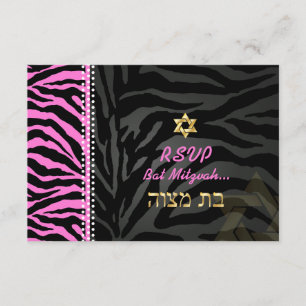 PixDezines  Pink Zebra Bat Mitzvah RSVP/ DIY colou RSVP Card
