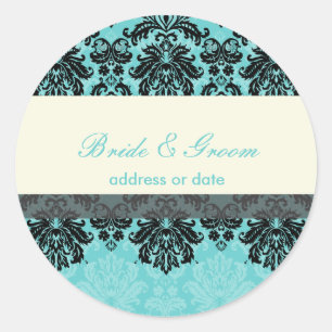 PixDezines Piqué Damask, aqua velvet Classic Round Sticker