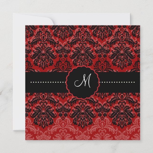 PixDezines Piqué, Damask/Black+DIY Red Velvet Invitation (Front)