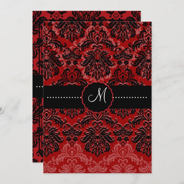 PixDezines Piqué, Damask / Black + Red Velvet Invitation (Front/Back)