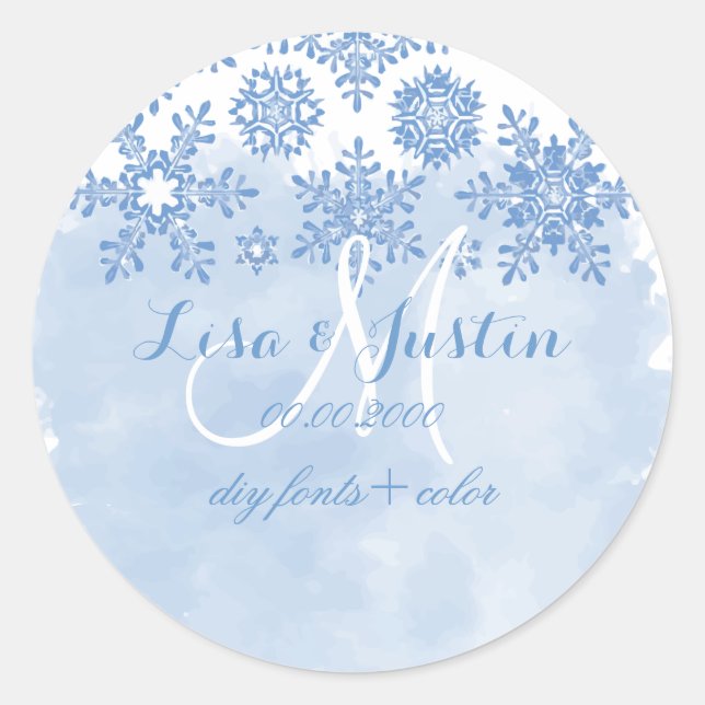 PixDezines placid blue snowflakes/DIY Classic Round Sticker (Front)