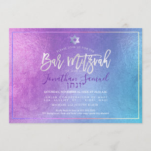 PixDezines Platinum Ombre Teal Bar Mitzvah Invitation