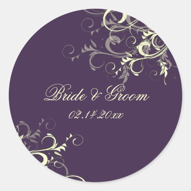 PixDezines Plum vanilla swirls wedding stickers (Front)
