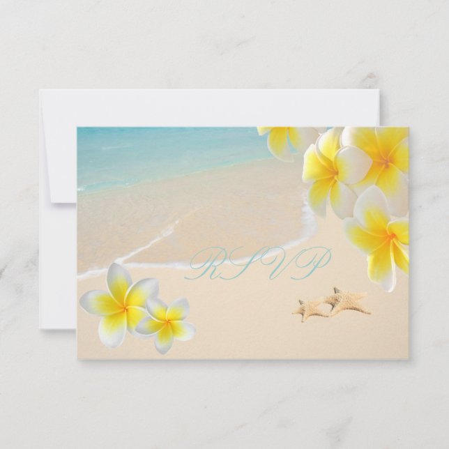 PixDezines Plumeria+starfish RSVPs RSVP Card (Front)