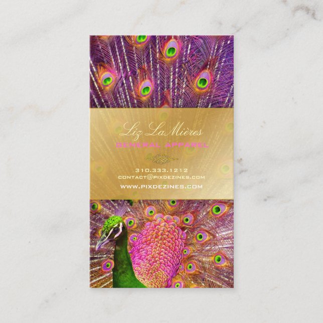 PixDezines Proud Peacock Feather for longevity Business Card (Front)