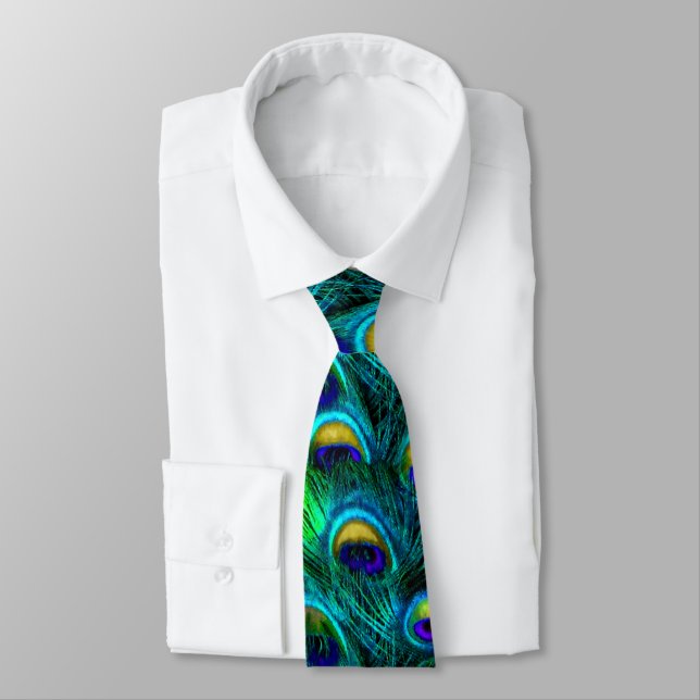 PixDezines Psychedelic Peacock/Cobalt/Aqua Blue Tie (Tied)